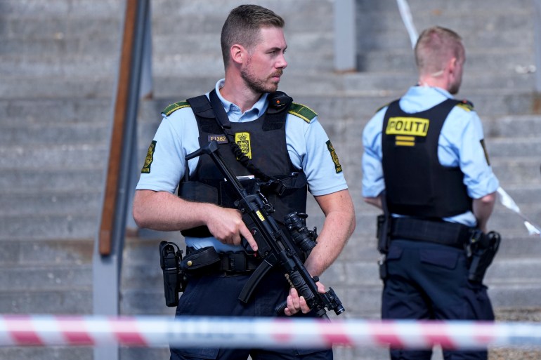 Denmark police guarding a shopping mall