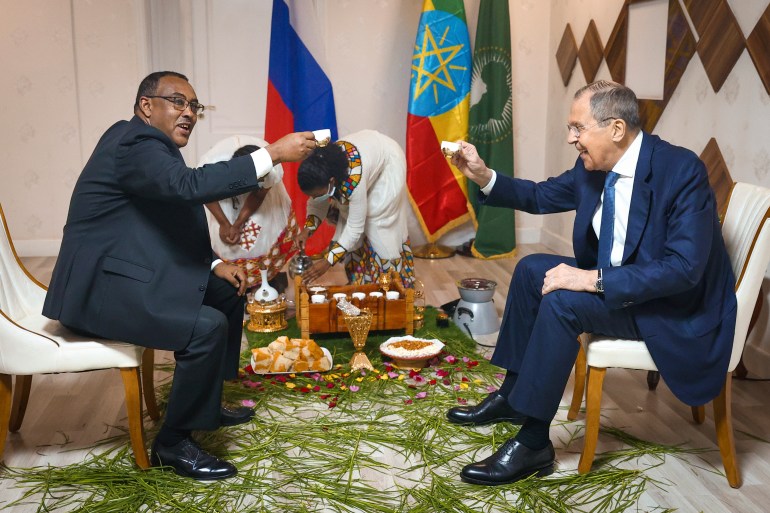 Russian Foreign Minister is seen during a meeting with his Ethiopian counterpart