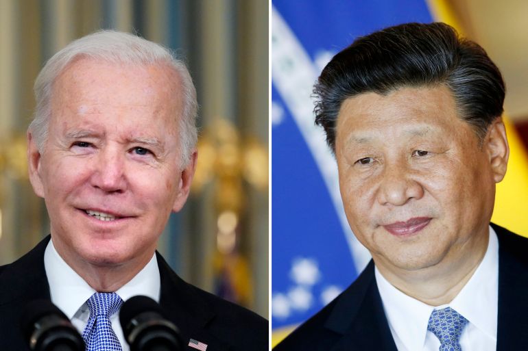 Headshots of Biden and Xi next to each other