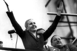 Maria Eva Duarte de Peron waves to supporters in Buenos Aires on October 17, 1951