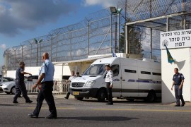 An Israel Prison Service van leaves the Damon Prison. Palestinian factions and human rights organisations have denounced Farajallah’s death, saying she died as a result of the Israeli policy of medical negligence [File: Nimrod Glikman/EPA]