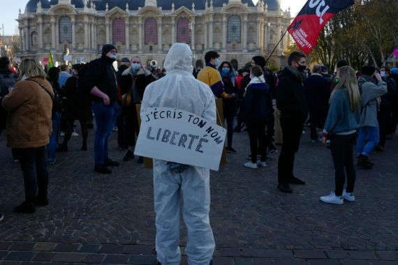People at a protest in France