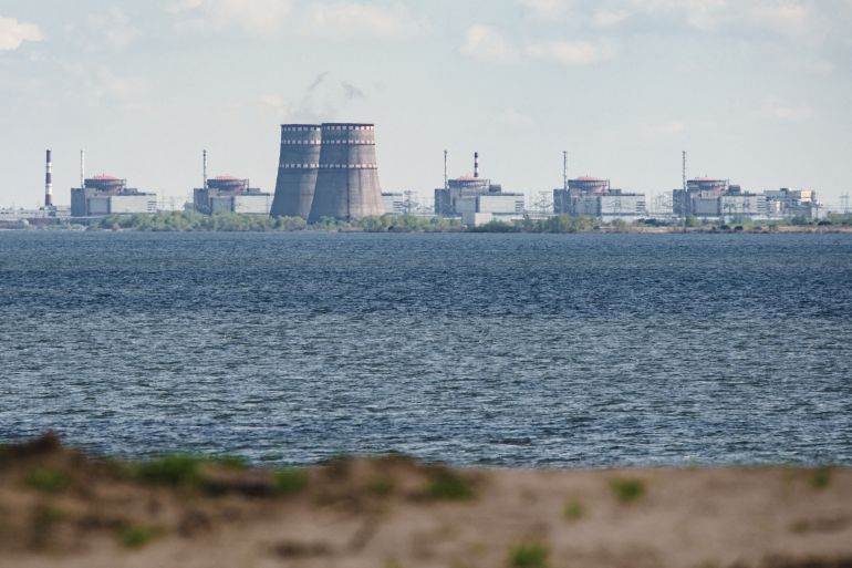 The Zaporizhzhia nuclear power plant seen from Nikopol, Ukraine.