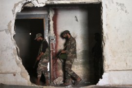 Turkey-backed Syrian fighters are pictured at a military position on the outskirts of the town of Kuljibrin, in the country&#39;s northern Aleppo governorate, on August 8, 2022 [Bakr Alkasem/AFP]