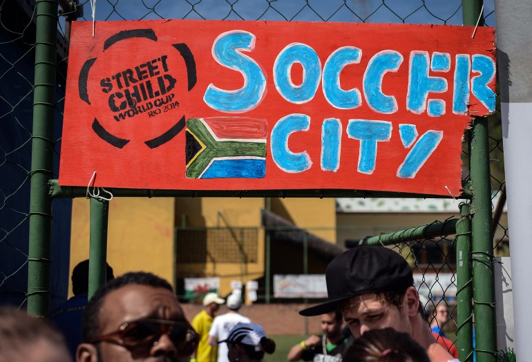Street child world cup sign in Rio de Janeiro, Brazil.