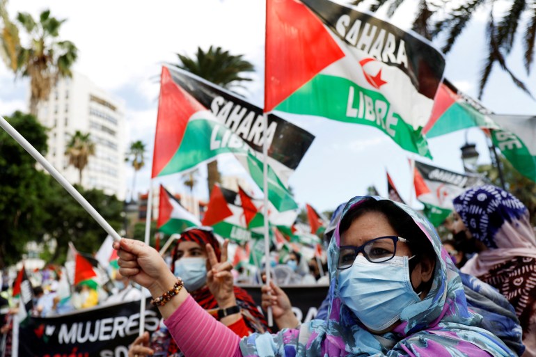 Oamenii care protestează în Spania pentru schimbarea poziției sale în Sahara de Vest 