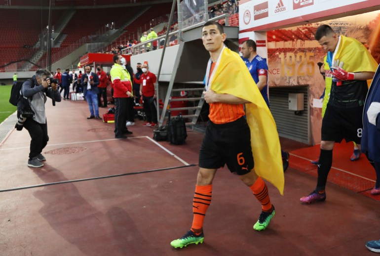 Shakhtar Donetsk's Taras Stepanenko walks on to the pitch before a match