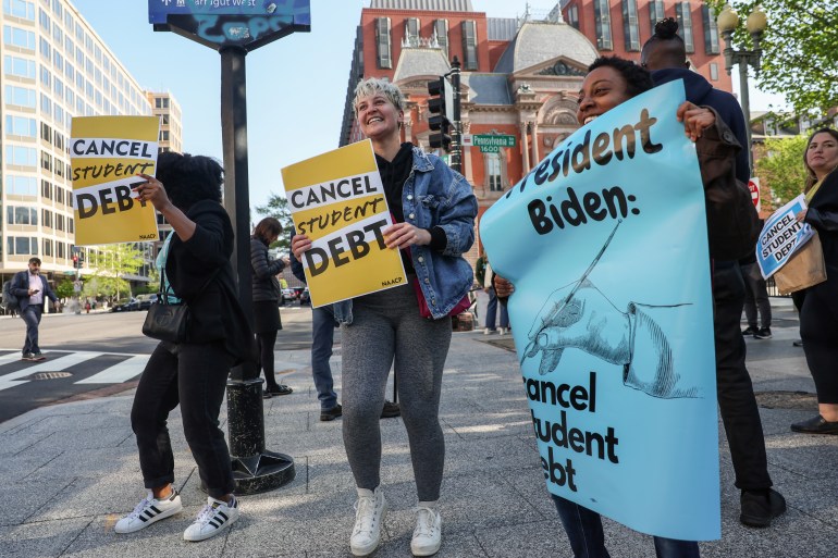 People protest to demand Joe Biden cancel all US student loan debt