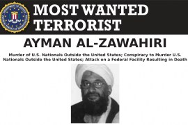 Al Qaeda leader Ayman al-Zawahiri in an FBI Most Wanted poster