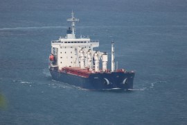 The Sierra Leone-flagged cargo ship Razoni, carrying Ukrainian grain, sails in the Bosphorus [File: Yoruk Isik/Reuters]