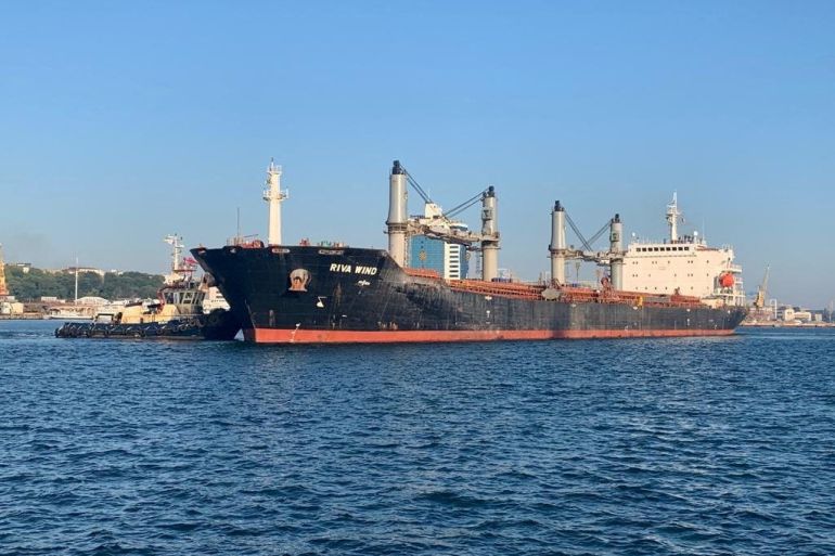 The Marshall Islands-flagged bulk carrier Riva Wind at the sea port in Odesa, Ukraine.