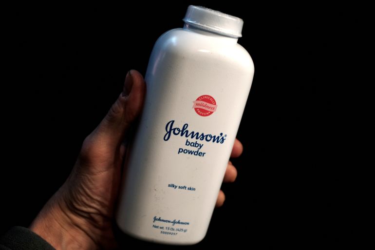 A bottle of Johnson and Johnson Baby Powder