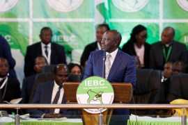 Kenya&#39;s Deputy President William Ruto, presidential candidate for the United Democratic Alliance (UDA) and Kenya Kwanza political coalition, speaks after being declared the winner of Kenya&#39;s presidential election at the National Tallying Centre in Nairobi, Kenya on August 15, 2022 [Thomas Mukoya/Reuters]