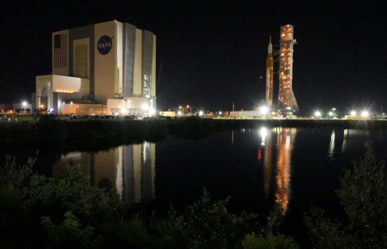 NASA’s next-generation moon rocket, the Space Launch System (SLS) rocket with its Orion crew capsule