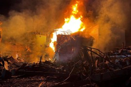 A building burns after being hit in a Russian missile attack in the Odesa region last month [File: Armed Forces of Ukraine via Reuters]