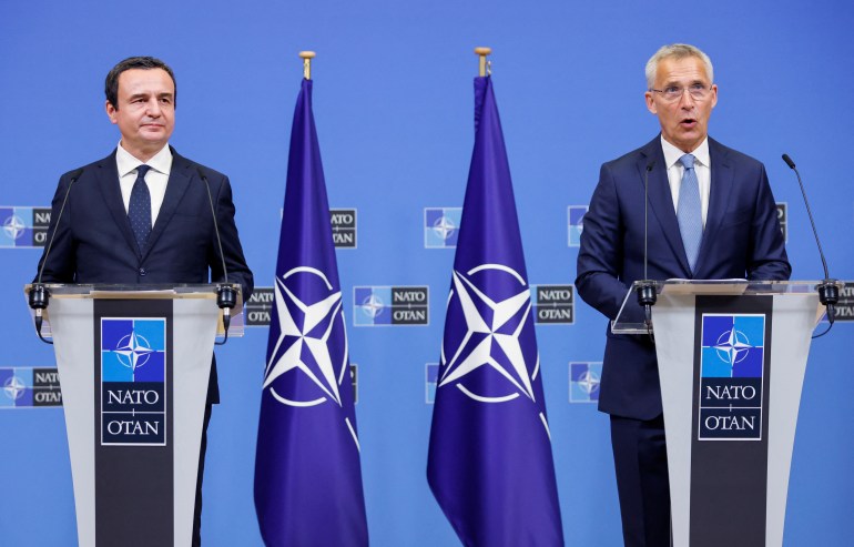 NATO Secretary General Jens Stoltenberg holds a joint news conference with Kosovo's Prime Minister Albin Kurti 
