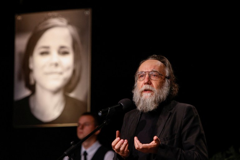 Russian political scientist and ideologue Alexander Dugin delivers a speech during a memorial service for his daughter Darya Dugina, who was killed in a car bomb attack, in Moscow, Russia August 23, 2022. REUTERS/Maxim Shemetov