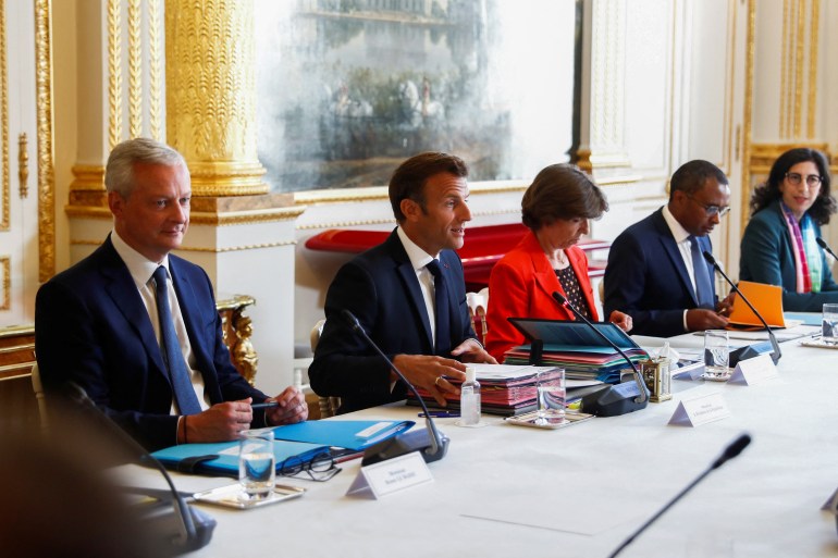 French President Emmanuel Macron attends the cabinet meeting at the Elysee Palace in Paris