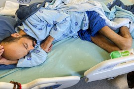 Palestinian administrative prisoner Khalil Awawdeh, who has been on a hunger strike for more than 160 days, is seen at Assaf Harofeh hospital in Be'er Ya'akov, Israel