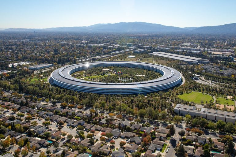 The Apple Park campus stands in this aerial photograph taken above Cupertino, California, U.S.