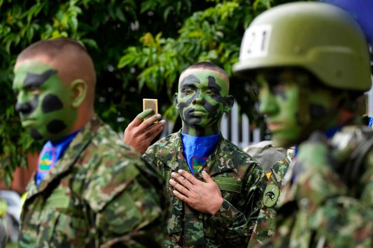Colombian soldiers during a military parade