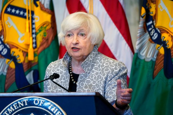 Treasury Secretary Janet Yellen speaks about the economy during a news conference at the Treasury Department in July, 2022.