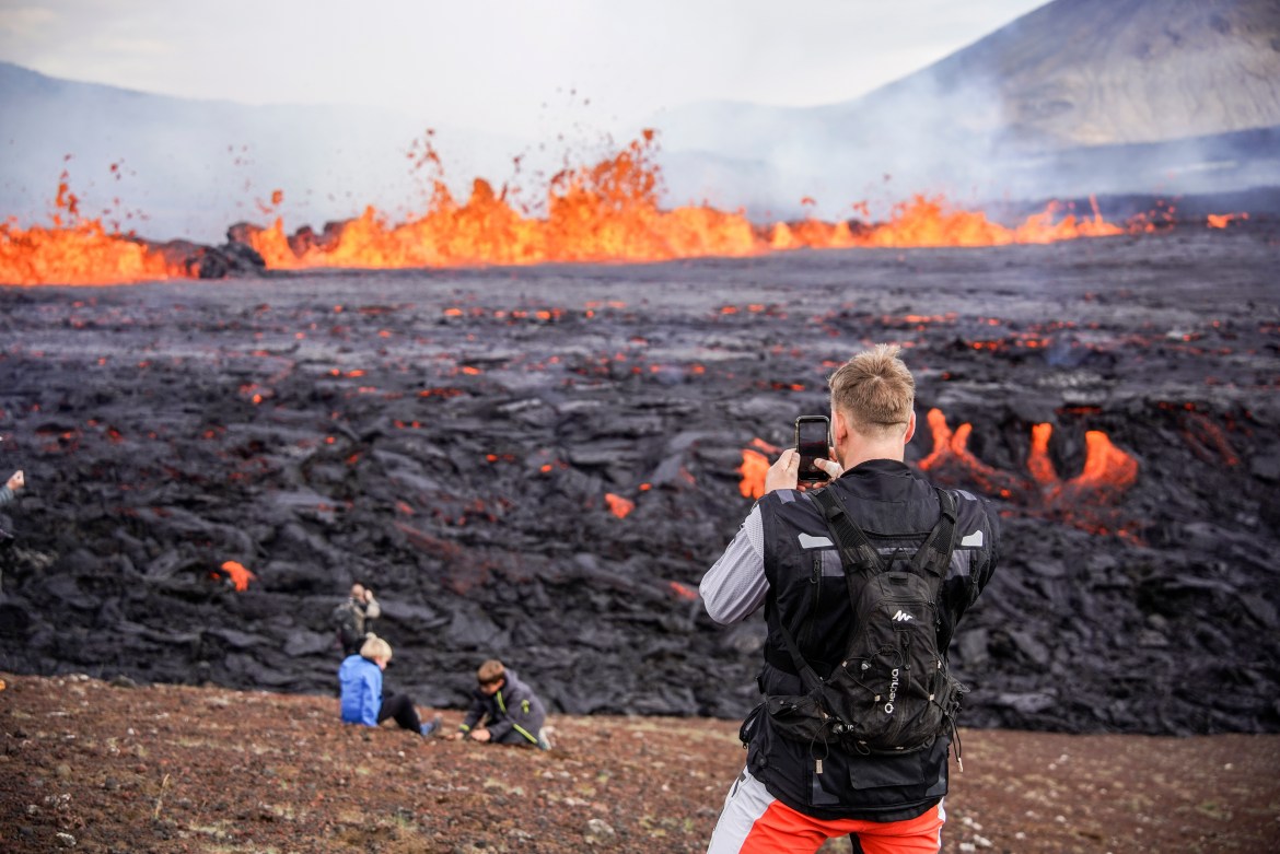 People look at the lava