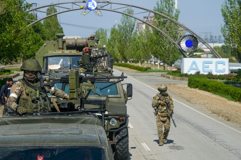 A Russian military convoy is seen on the road toward the Zaporizhzhia Nuclear Power Station in Ukraine.