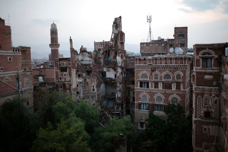 A rains-collapsed UNESCO-listed building in the old city of Sanaa, Yemen.