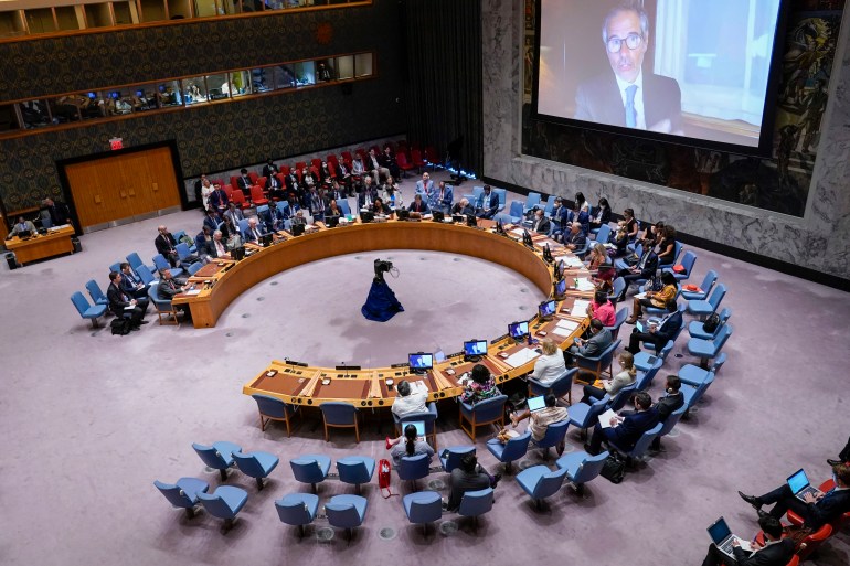 International Atomic Energy Agency Director General Rafael Mariano Grossi addresses the United Nations Security Council via video link