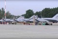 Three MiG-31 fighter jets of the Russian air force stand after lending at the Chkalovsk air base in the Kaliningrad region.