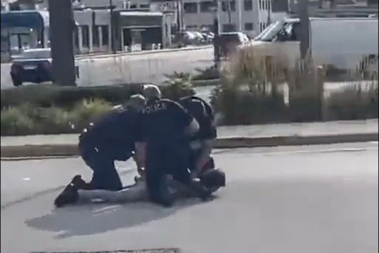 Screenshot of a viral video showing the beating of Hadi Abuatelah.