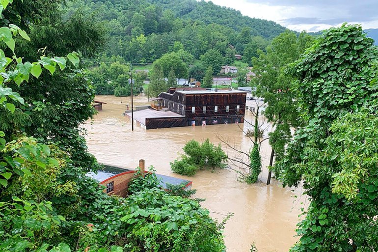A flooded part of Whitesburg, Kentucky.
