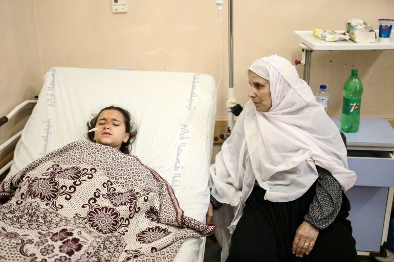 Mayar Ashkinan, 10, who was injured last night in Jabalia along with her cousin