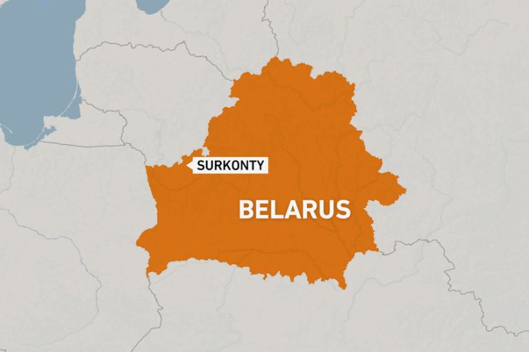 Map marking Surkonty in Belarus