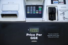 The price of natural gas is shown on the pump at a natural gas station in San Diego, California