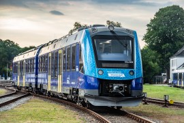 a hydrogen-powered train Coradia iLint in Bremervoerde, northern Germany