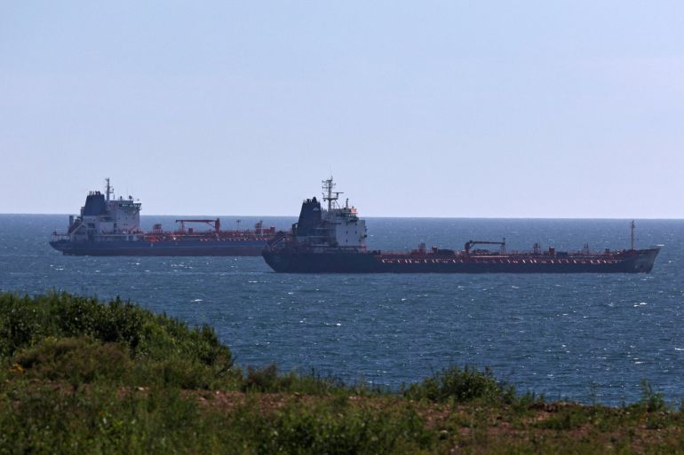 Oil tankers sail along Nakhodka Bay near the port city of Nakhodka, Russia