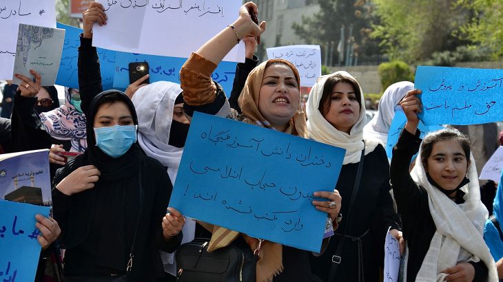 Afghan women and girls take part in a protest in Kabul.