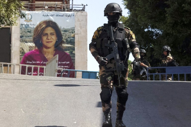 Banner depicting Palestinian-American journalist Shireen Abu Akleh