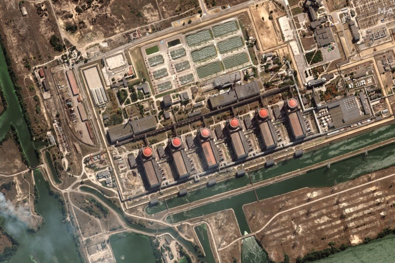 This handout satellite image shows the Zaporizhzhia nuclear power plant in Enerhodar