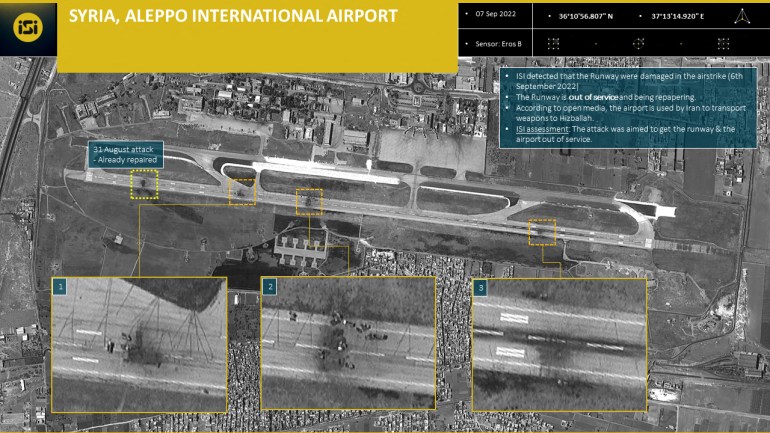 Satellite image depicting damage at Aleppo's airport