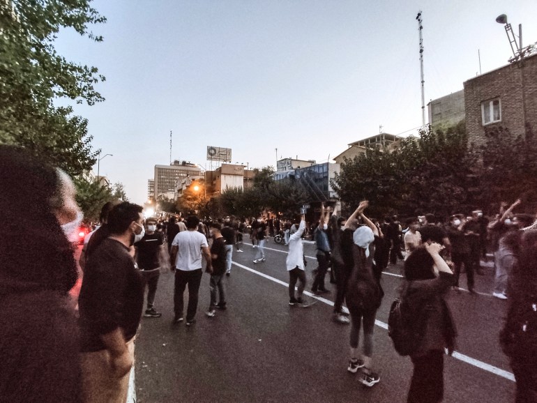 Iranian protesters took to the streets of the capital Tehran during a protest against Mahsa Amini on September 21, 2022, days after his death in police custody.