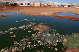 A general view shows a puddle of contaminated water at a camp for internally displaced people in the town of Sarmada, in Syria&#39;s northwestern Idlib province on September 25, 2022 [Aaref Watad/ AFP]