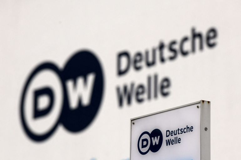 Deutsche Welle logo on a wall