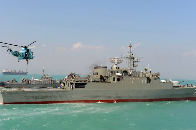 Iran's first domestically made destroyer Jamaran sails in the Gulf.