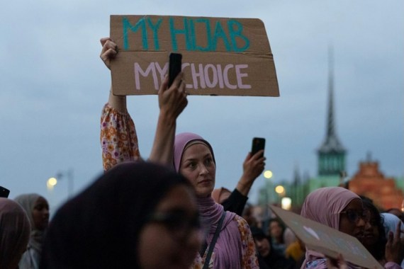 A protest to a proposed hijab ban in Danish elementary schools