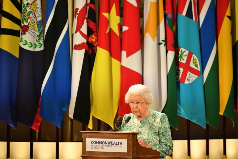 Queen Elizabeth II at Buckingham Palace in London, April 19, 2018