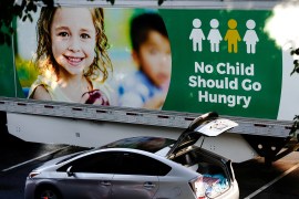 A billboard in Los Angeles says 'No child should go hungry'