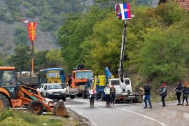 Barricades set up by border crossing between Kosovo and Serbia